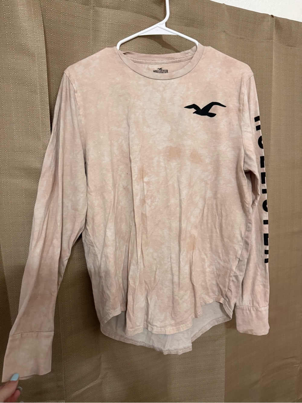 Hollister Pale Blush Crewneck Long Sleeve Tee with Black Logo